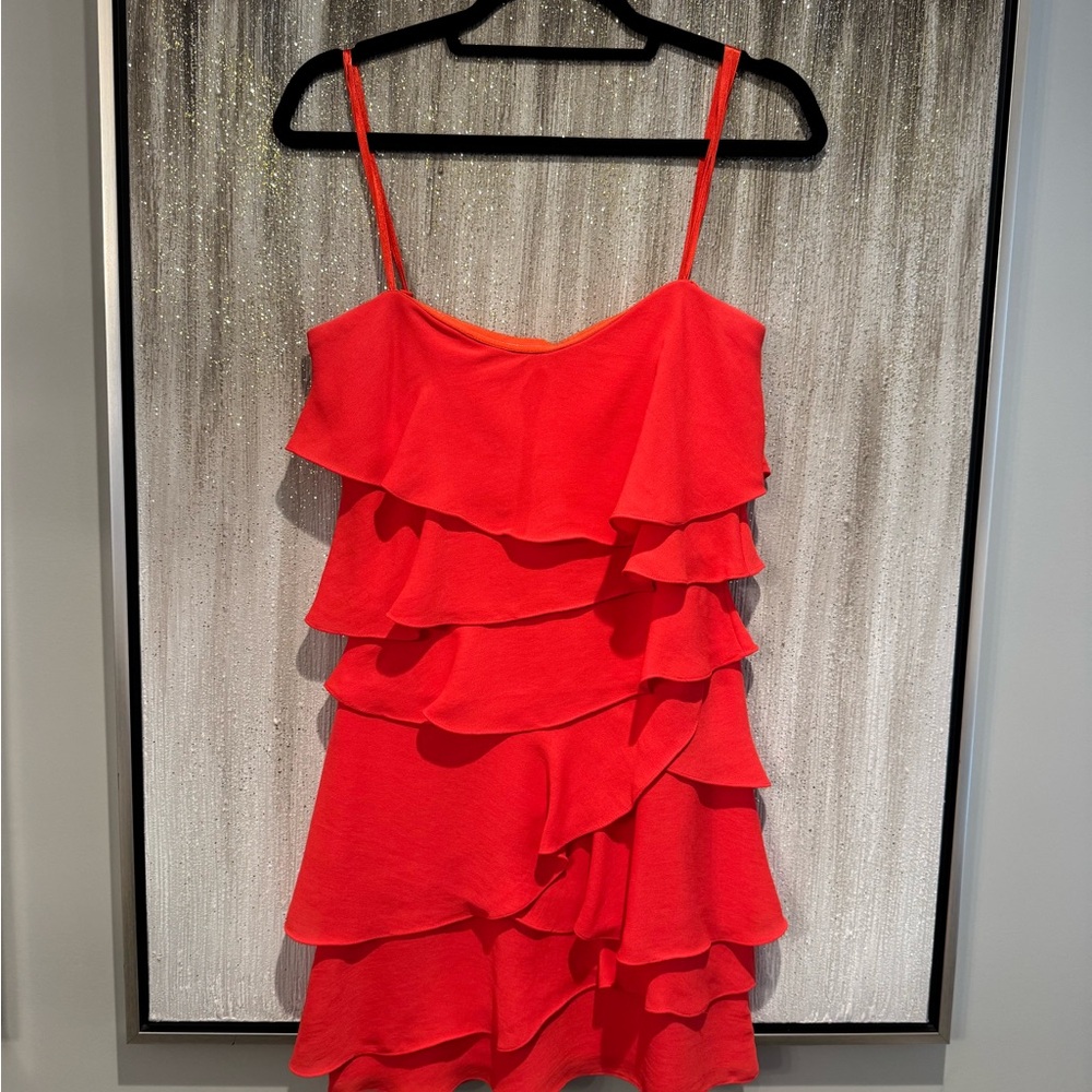 BCBG Red Ruffled Sleeveless Dress